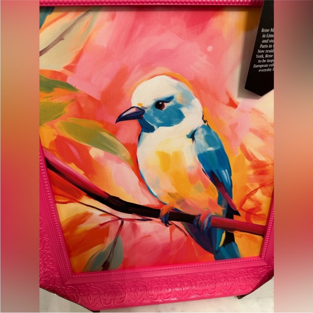 NEW Rene Michel Framed Bird Canvas, Hot Pink - Picture 5 of 8